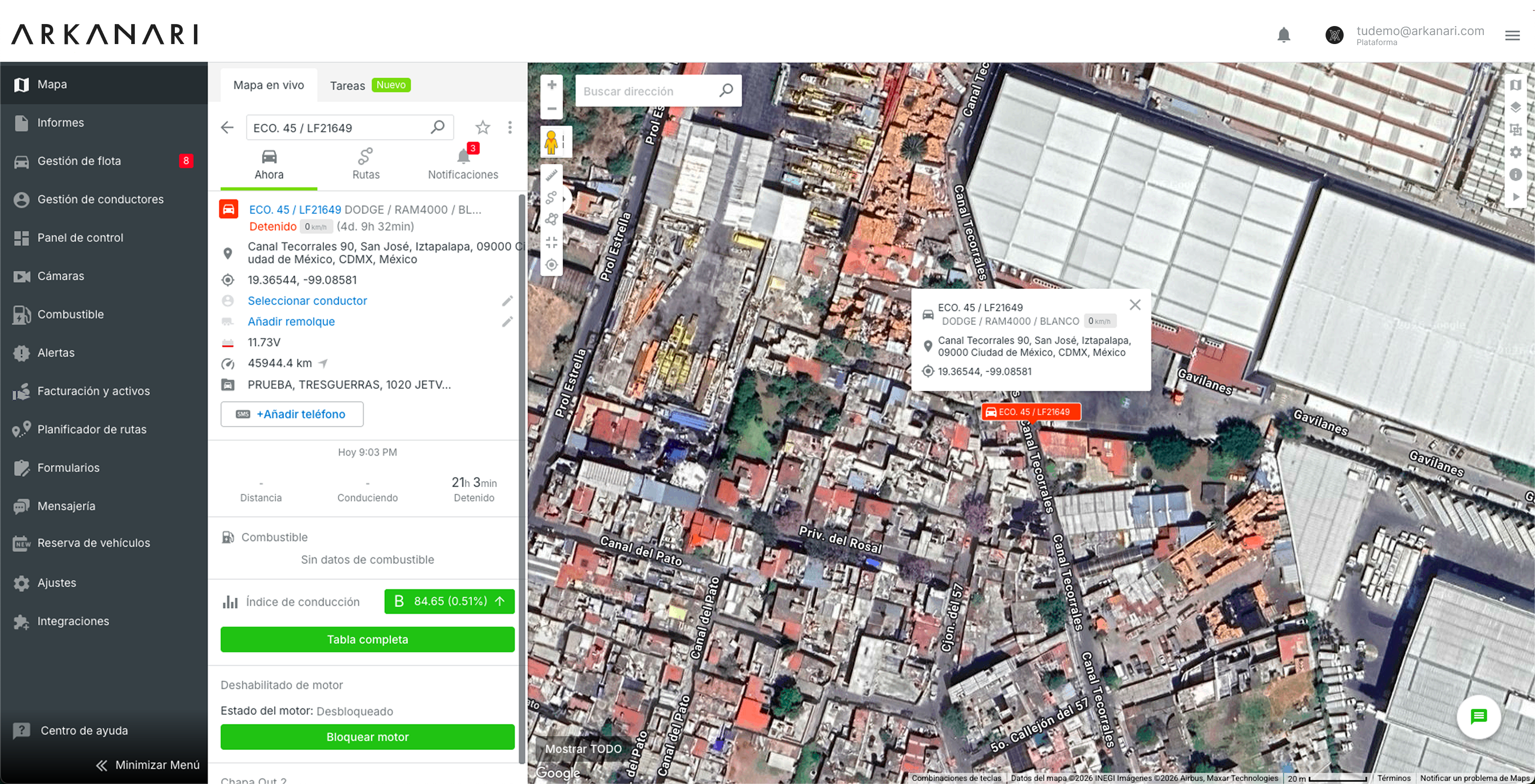 Plataforma GPS con mapa y unidades en vivo